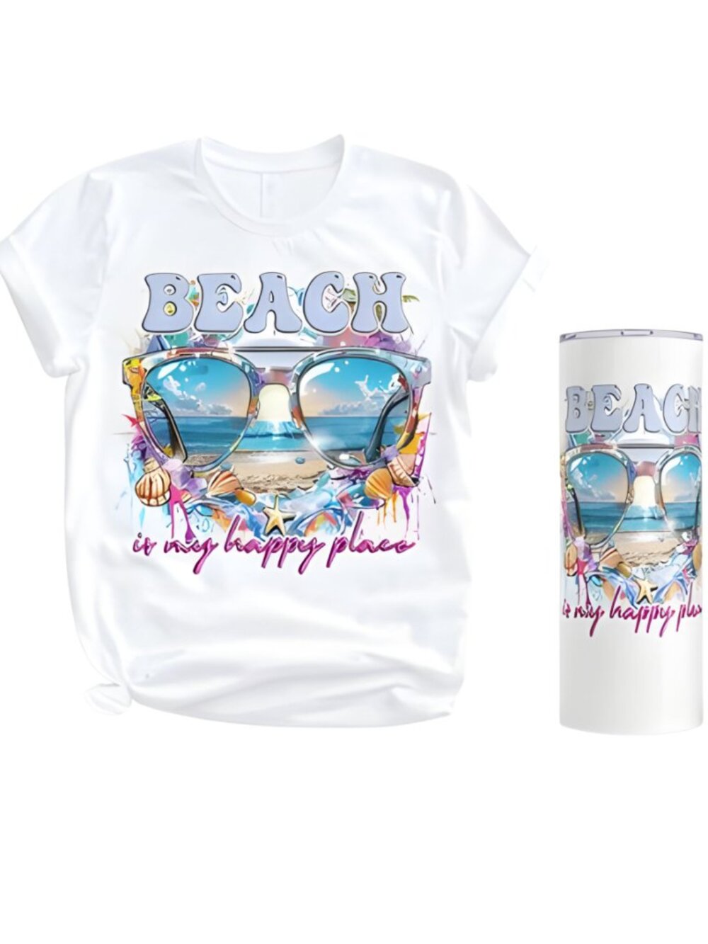 Beach Please T-Shirt And 20oz Skinny Tumbler Gift Set Bundle